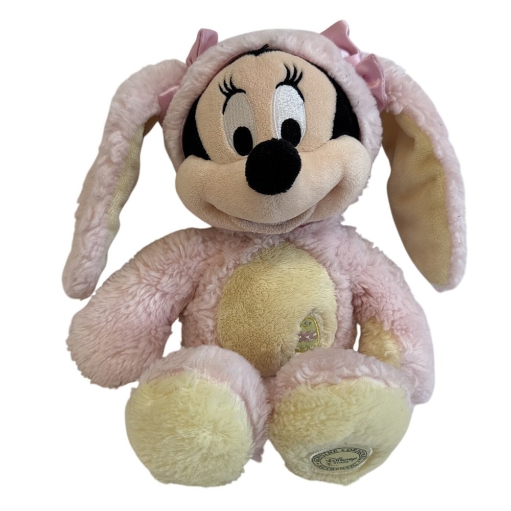 Disney Store Minnie Mouse Easter Bunny Plush Pink Shaggy Fur 14"‎ Costume 2014
